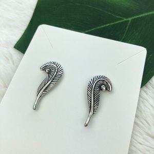 NWOT Silver-toned Feather Ear Climbers